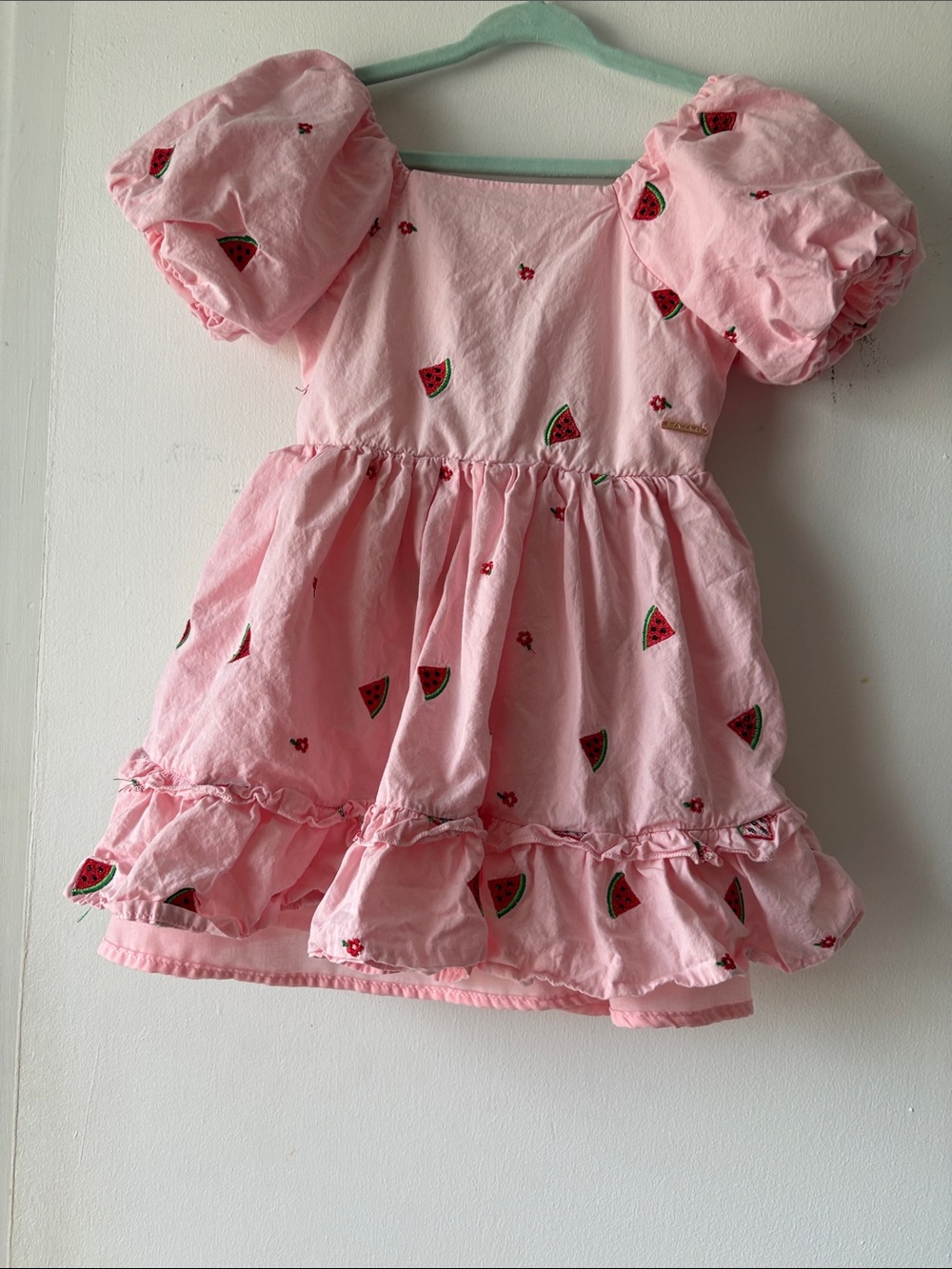 Tahari Pink Watermelon Motif Puff Sleeve Dress